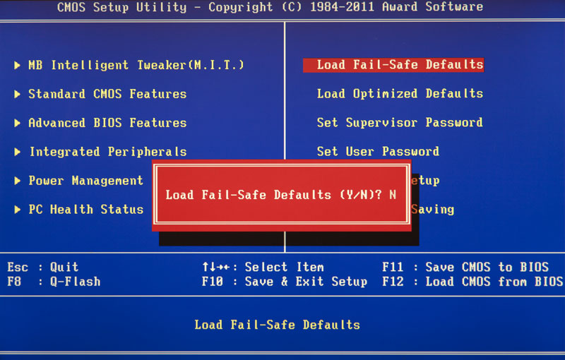 how to load fail safe in bios